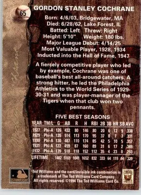 Mickey Cochrane - 1994 Ted Williams - #65 - Baseball - Baseball Card Single