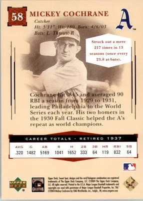 Mickey Cochrane - 2004 Upper Deck Sweet Spot Classic - #58 - Baseball - Baseball Card Single