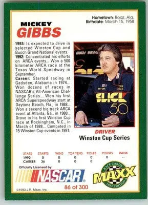Mickey Gibbs - 1993 Maxx - #86 - Racing - Racing Card Single