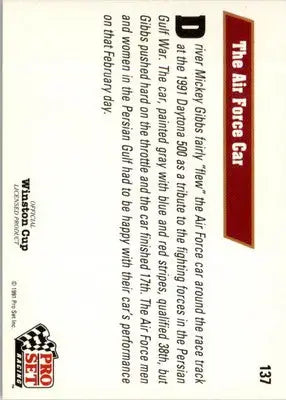 Mickey Gibbs Air Force Car - 1991 Pro Set - #137 - Racing - Racing Card Single
