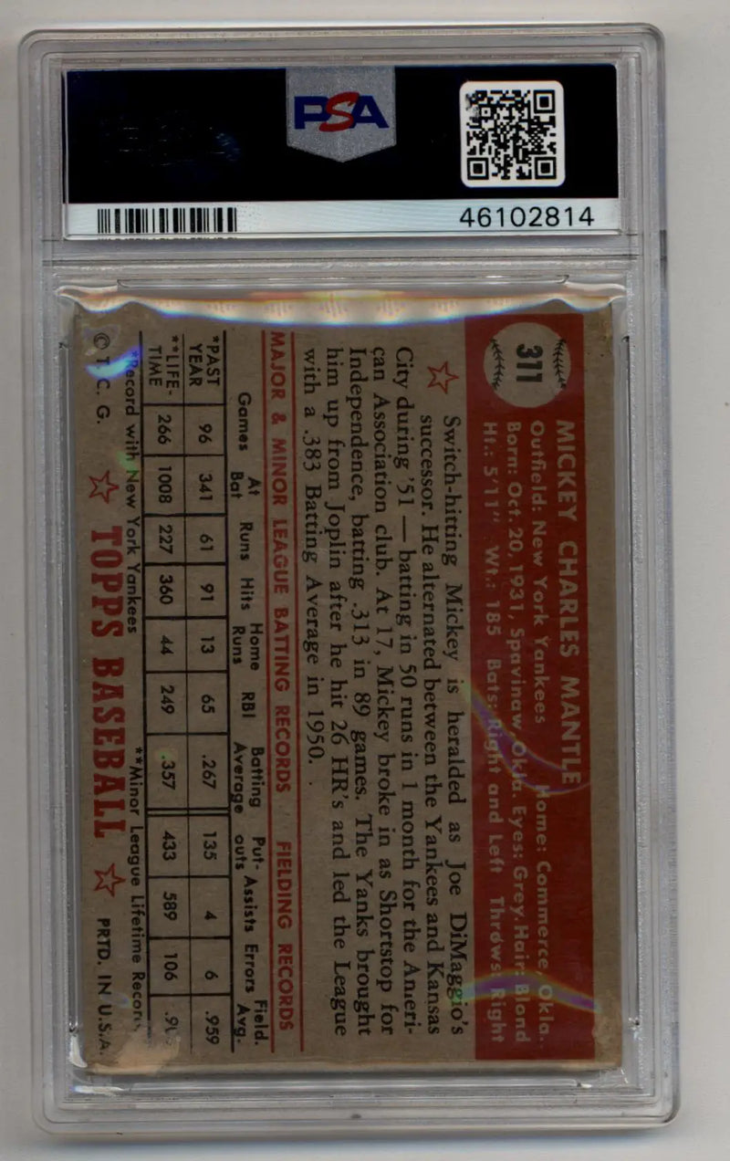 Mickey Mantle 1952 Topps Rookie #311 PSA 2 Good - Baseball Card Single