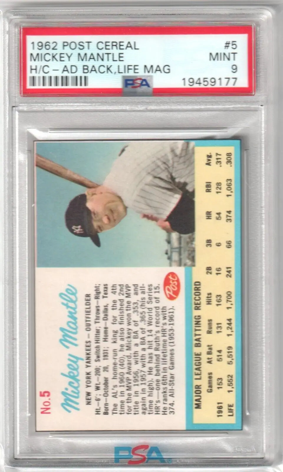 Graded Mickey Mantle baseball card from Columbia Hobby with box free shipping