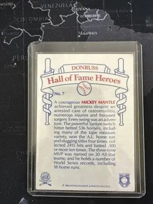Mickey Mantle Hall of Fame Heroes Baseball Card HOF Legend Vintage Ungraded MLB