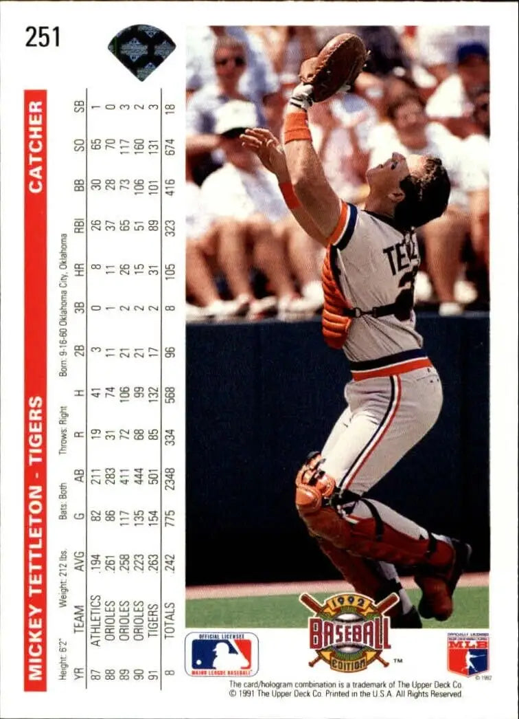 Mickey Tettleton 1992 Upper Deck MLB #251 Baseball Card Detroit Tigers - Baseball Card Single