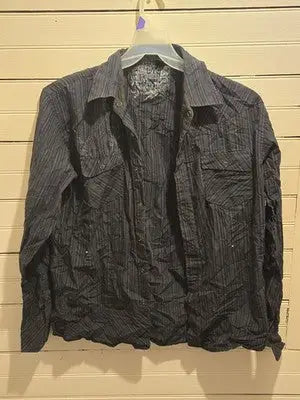 Micros Shirt Men’s M Black Pinstripe Long Sleeve Snap Button Casual - Apparel