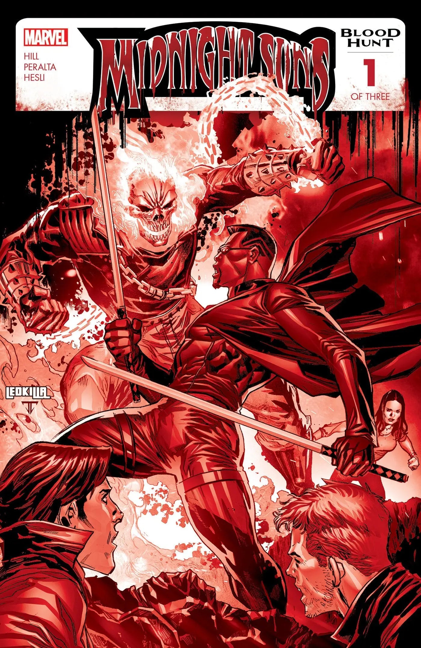Comic book cover of Midnight Sons Blood Hunt featuring supernatural characters in combat