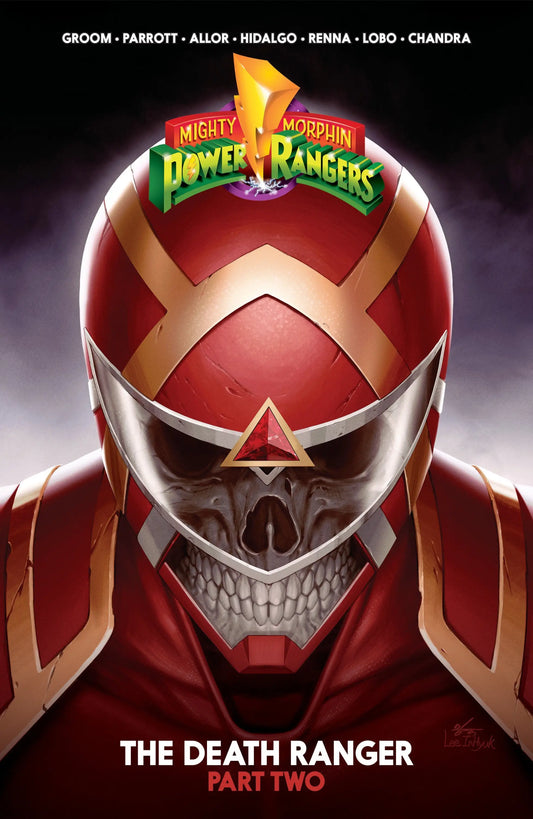 Red and gold Power Ranger helmet with skull face from Mighty Morphin Power Rangers Death Ranger II softcover