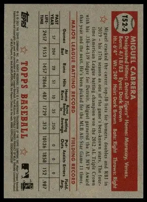 Miguel Cabrera 2021 Topps 1952 Topps Redux #T52-2 Detroit Tigers - Baseball Card Single