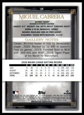 Miguel Cabrera 2021 Topps Gallery #28 Detroit Tigers - Baseball Card Single