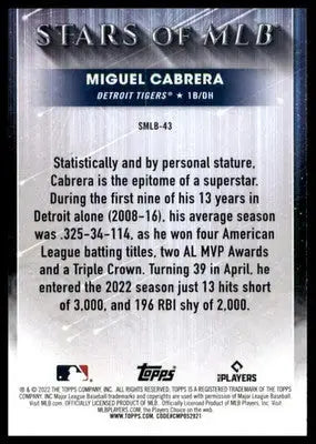 Miguel Cabrera 2022 Topps Stars of MLB #SMLB-43 Detroit Tigers - Baseball Card Single
