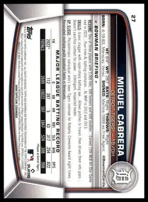 Miguel Cabrera 2023 Bowman #27 Detroit Tigers - Baseball Card Single