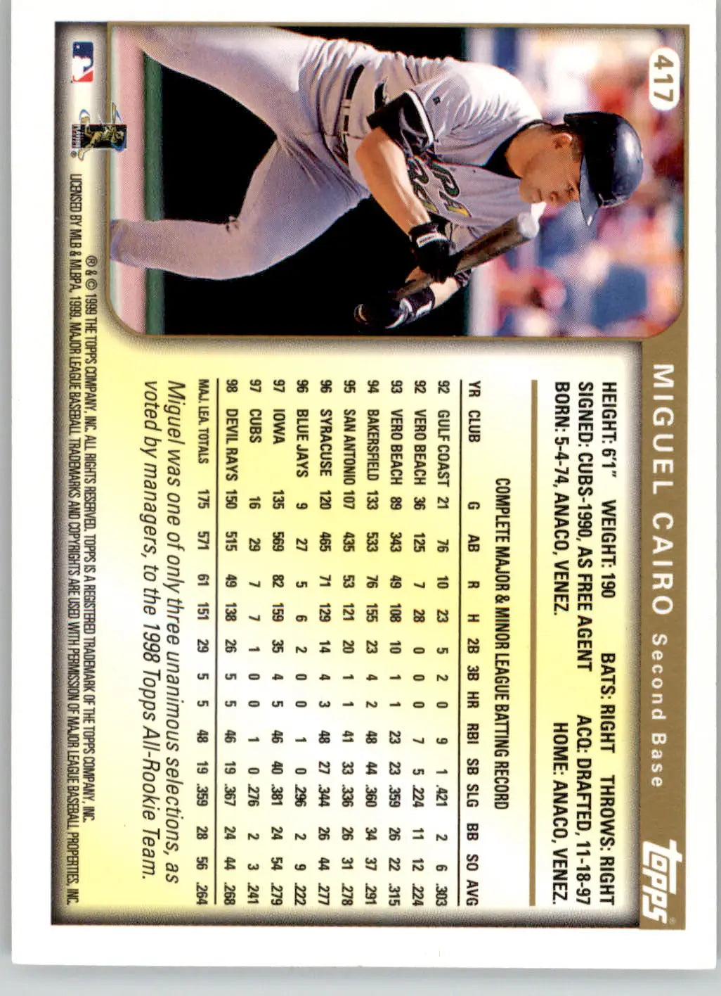 Miguel Cairo - 1999 Topps - #417 - Baseball
