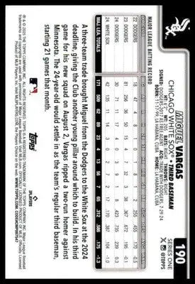 Miguel Vargas 2025 Topps #190 Chicago White Sox - Baseball Card Single