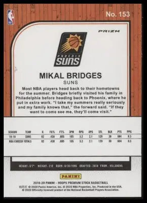 Mikal Bridges 2019-20 Hoops Premium Stock Prizms Purple Disco #153 Phoenix Suns - Basketball Card Single