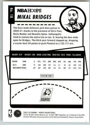 Mikal Bridges - 2021-22 Hoops - #16 - Basketball - Basketball Card Single