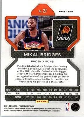 Mikal Bridges - 2021-22 Panini Prizm - #27 - Red White and Blue Basketball - Basketball Card Single