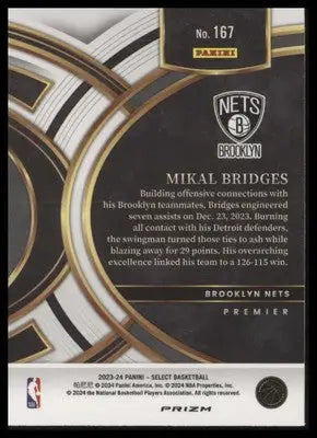 Mikal Bridges 2023-24 Panini Select Red White Blue Wave #167 Brooklyn Nets - Basketball Card Single
