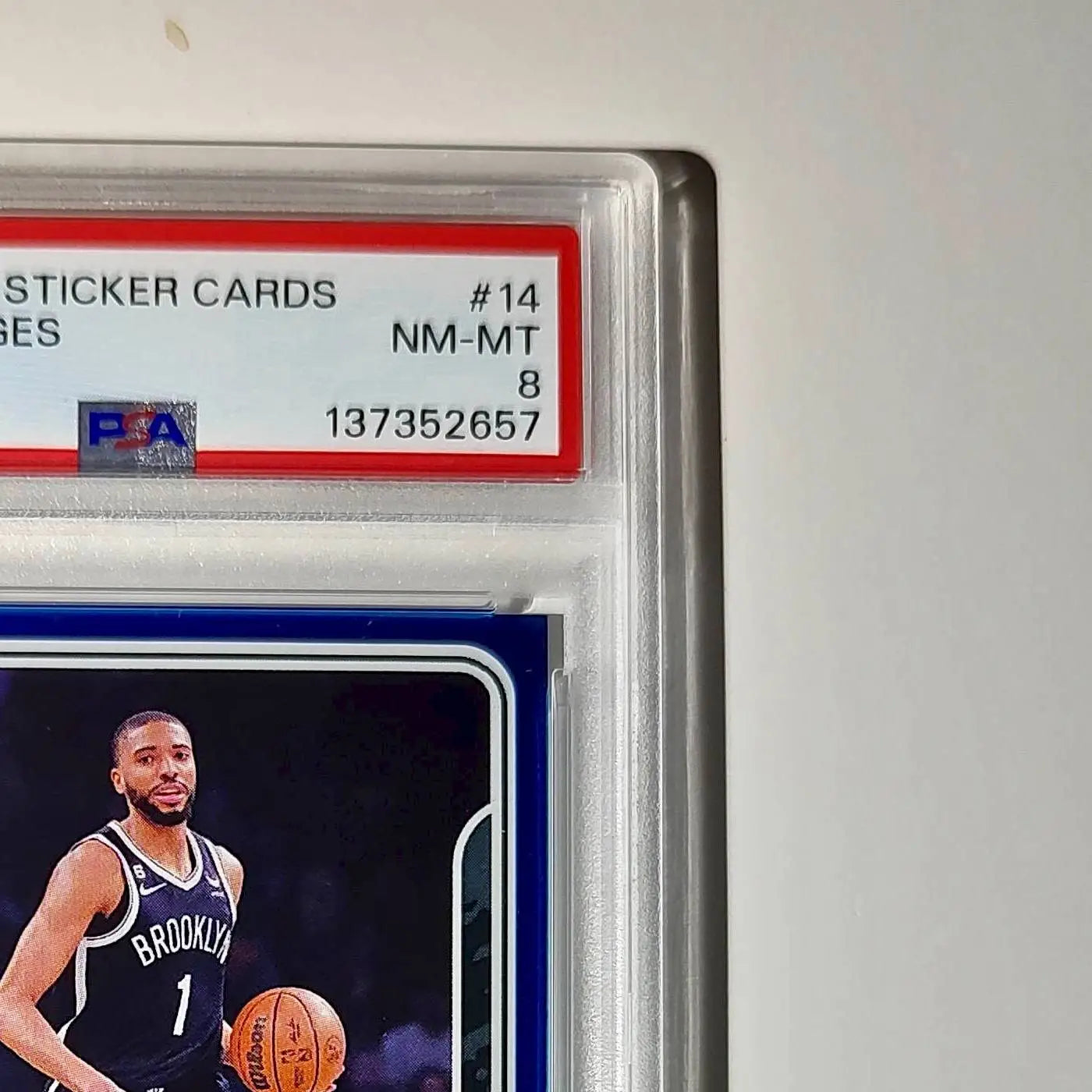 Mikal Bridges 2023-24 Panini Sticker Cards #14 042/200 Blue Foil PSA 8 NM-MT