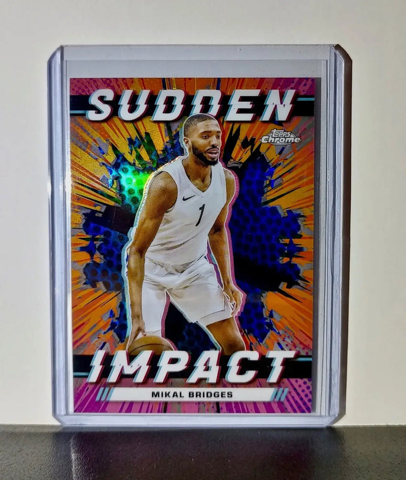 Mikal Bridges 2023-24 Topps Chrome NBA #SI-19 Card Sudden Impact Refractor Card