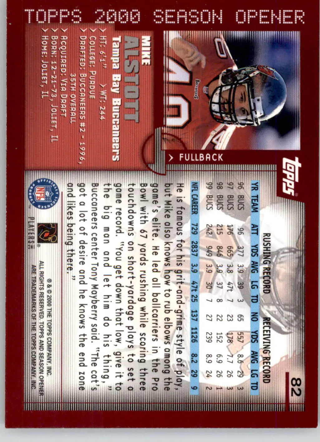 Mike Alstott - 2000 Topps Season Opener - #82 - Football - Football Card Single