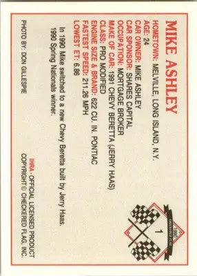 Mike Ashley - 1990 Checkered Flag IHRA - #1 - Racing - Racing Card Single