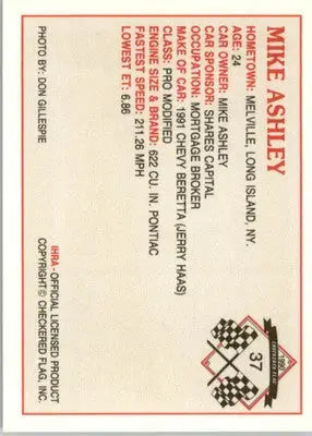Mike Ashley - 1990 Checkered Flag IHRA - #37 - Racing - Racing Card Single