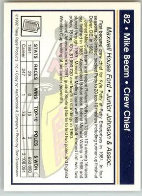 Mike Beam - 1992 Traks - #82 - Racing - Racing Card Single