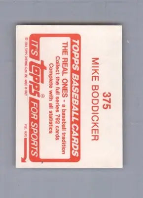 Mike Boddicker - 1984 Topps Stickers - #375 - Baseball - Baseball Card Single