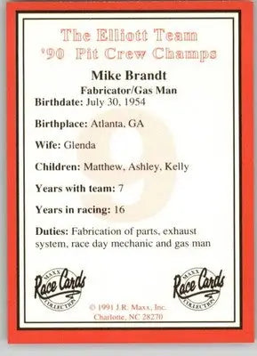 Mike Brandt - 1991 Maxx The Bill Elliott Team - #NNO - Racing - Racing Card Single