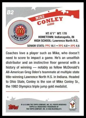 Mike Conley 2006 Topps McDonald’s All-American Game #B2 - Basketball Card Single