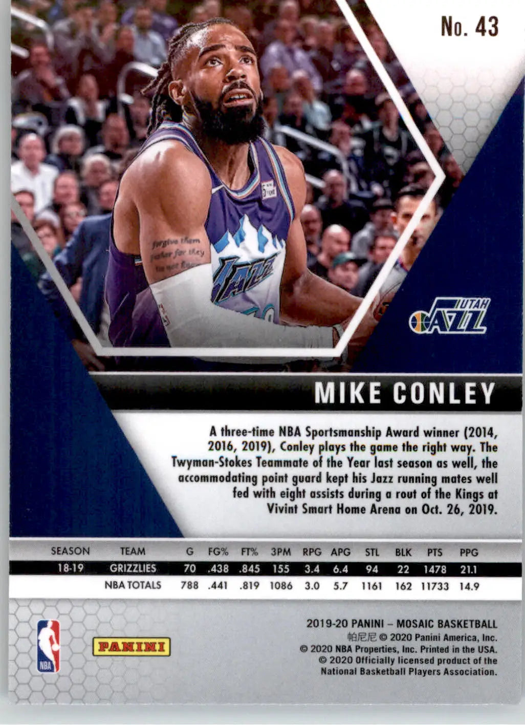 Mike Conley - 2019-20 Panini Mosaic - #43 - Basketball - Basketball Card Single