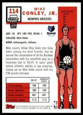 Mike Conley Rookie 2007-08 Topps 1957-58 Variations #114 Memphis Grizzlies - Basketball Card Single
