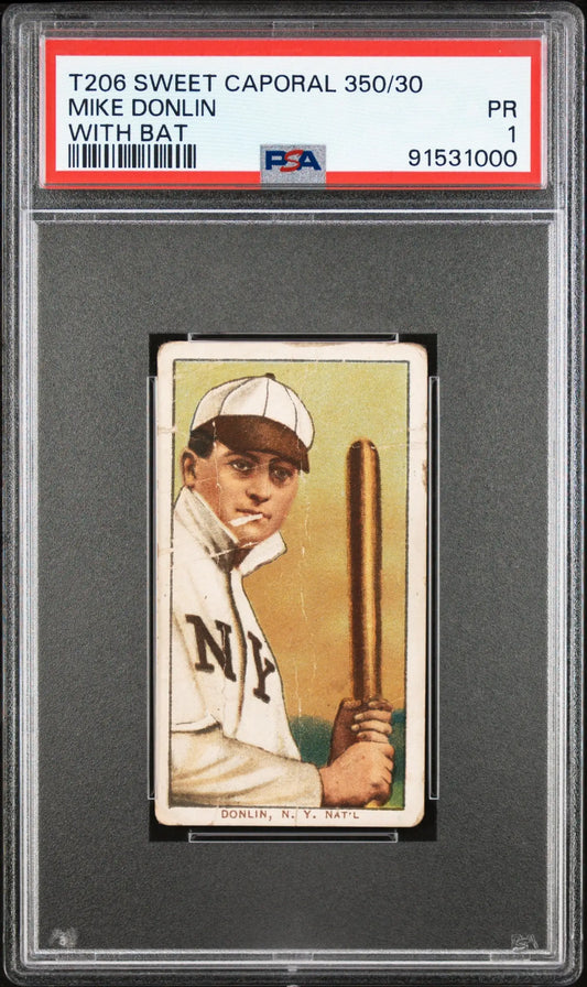 Mike Donlin with bat 1909-11 T206 Sweet Caporal 350/30 PSA 1 Poor - Baseball Card Single