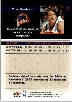 Mike Dunleavy - 2003-04 Fleer Patchworks - #21 - Basketball - Basketball Card Single