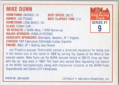 Mike Dunn - 1989 Mega Drag - #9 - Racing - Racing Card Single