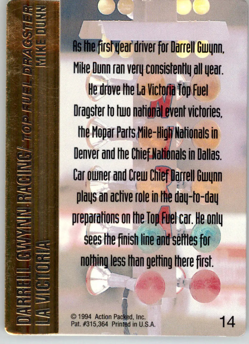 Mike Dunn - 1994 Action Packed NHRA - #14 - Racing