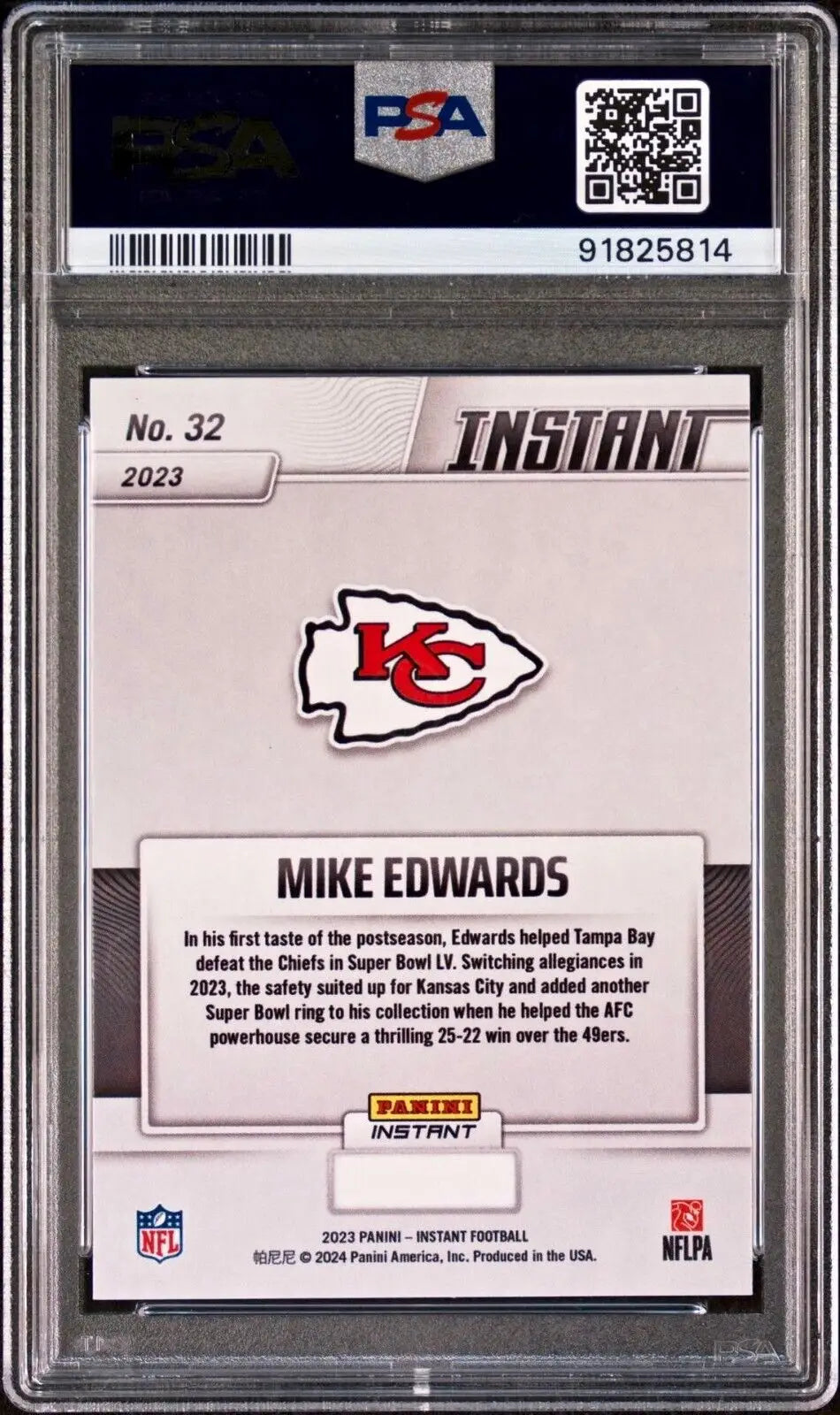 Mike Edwards 2023 Panini NFL Superbowl Champions #32 Card PSA 9 Mint - Football Card Single