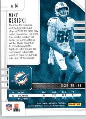 Mike Gesicki - 2020 Panini Absolute - #14 - Red Football - Football Card Single