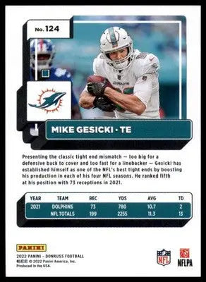 Mike Gesicki 2022 Donruss #124 Miami Dolphins - Football Card Single