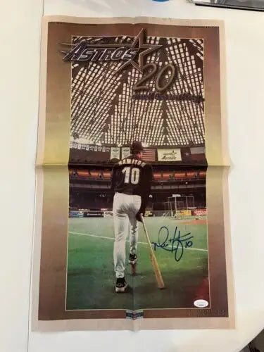 Mike Hampton signed auto on a Houston Astros poster with newspaper article 1999