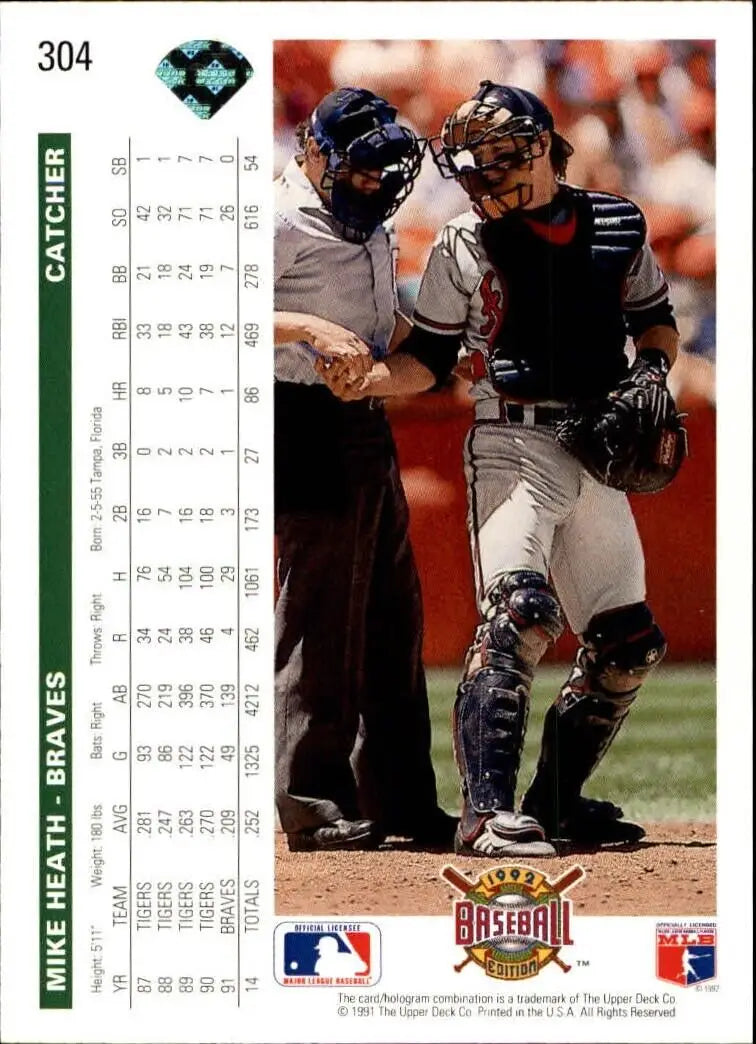 Mike Heath 1992 Upper Deck MLB #304 Baseball Card Atlanta Braves