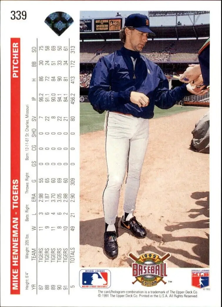 Mike Henneman 1992 Upper Deck MLB #339 Baseball Card Detroit Tigers - Baseball Card Single