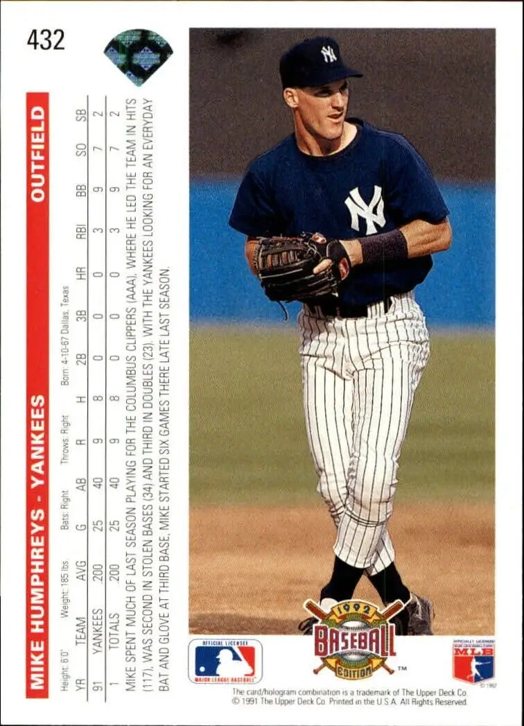 Mike Humphreys 1992 Upper Deck MLB #432 Baseball Card New York Yankees - Baseball Card Single