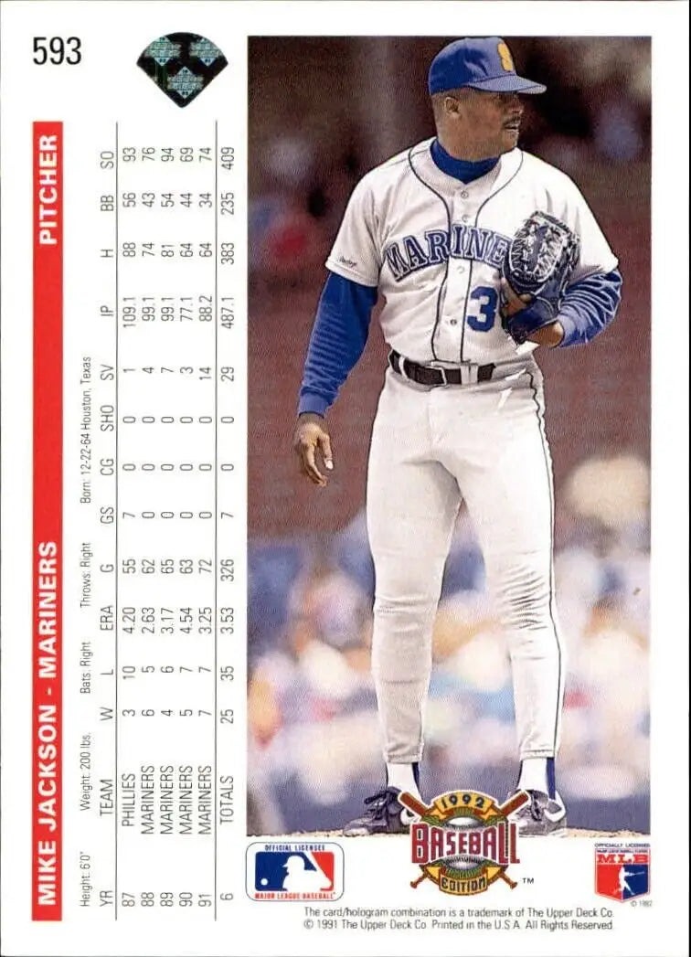 Mike Jackson 1992 Upper Deck MLB #593 Baseball Card Seattle Mariners
