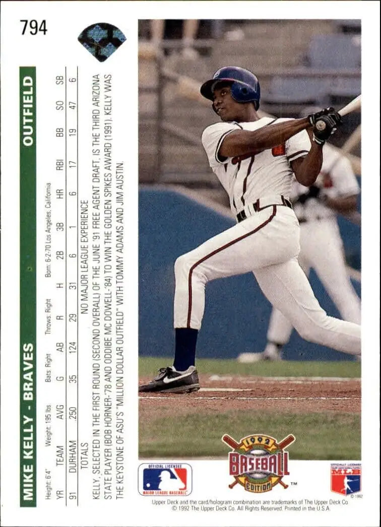 Mike Kelly 1992 Upper Deck MLB #794 Rookie Baseball Card Atlanta Braves - Baseball Card Single
