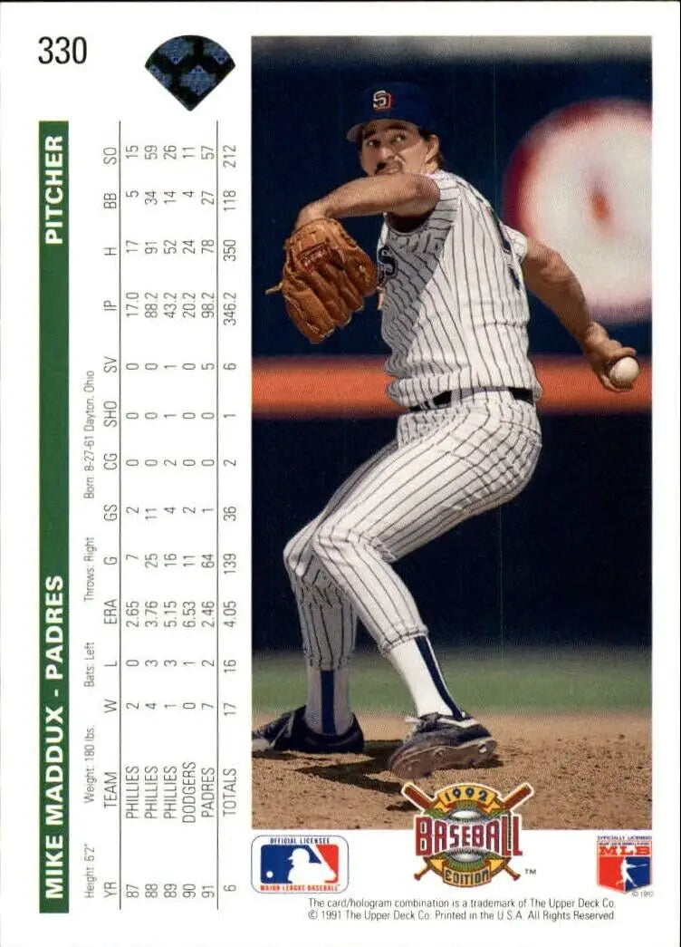 Mike Maddux 1992 Upper Deck MLB #330 Baseball Card San Diego Padres