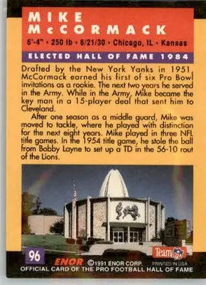 Mike McCormack - 1991 Enor Pro Football HOF - #96 - Football - Football Card Single