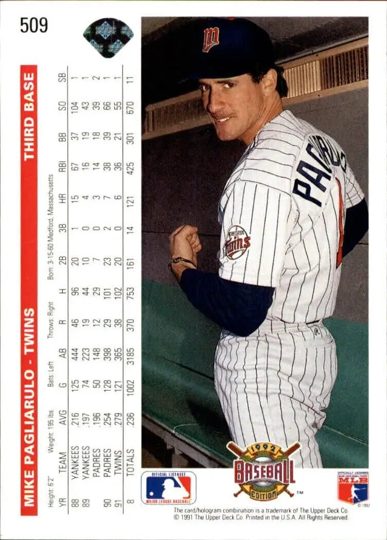 Mike Pagliarulo 1992 Upper Deck MLB #509 Baseball Card Minnesota Twins - Baseball Card Single