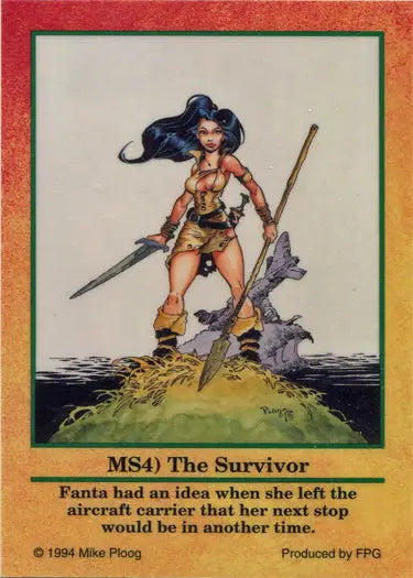 Fantasy warrior woman with blue hair on mound in Mike Ploog Metallic Storm Chase Card