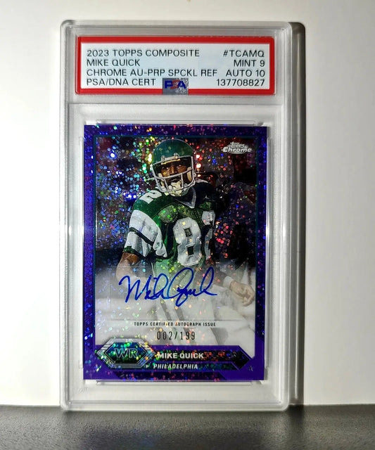 Mike Quick 2023 Topps Chrome Purple Speckle Refractor 2/199 PSA 9 Auto 10 - Other